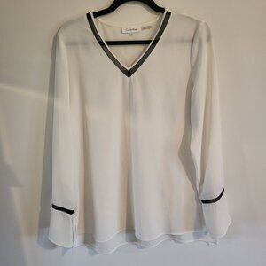 Calvin Klein White Blouse with Black Accent
